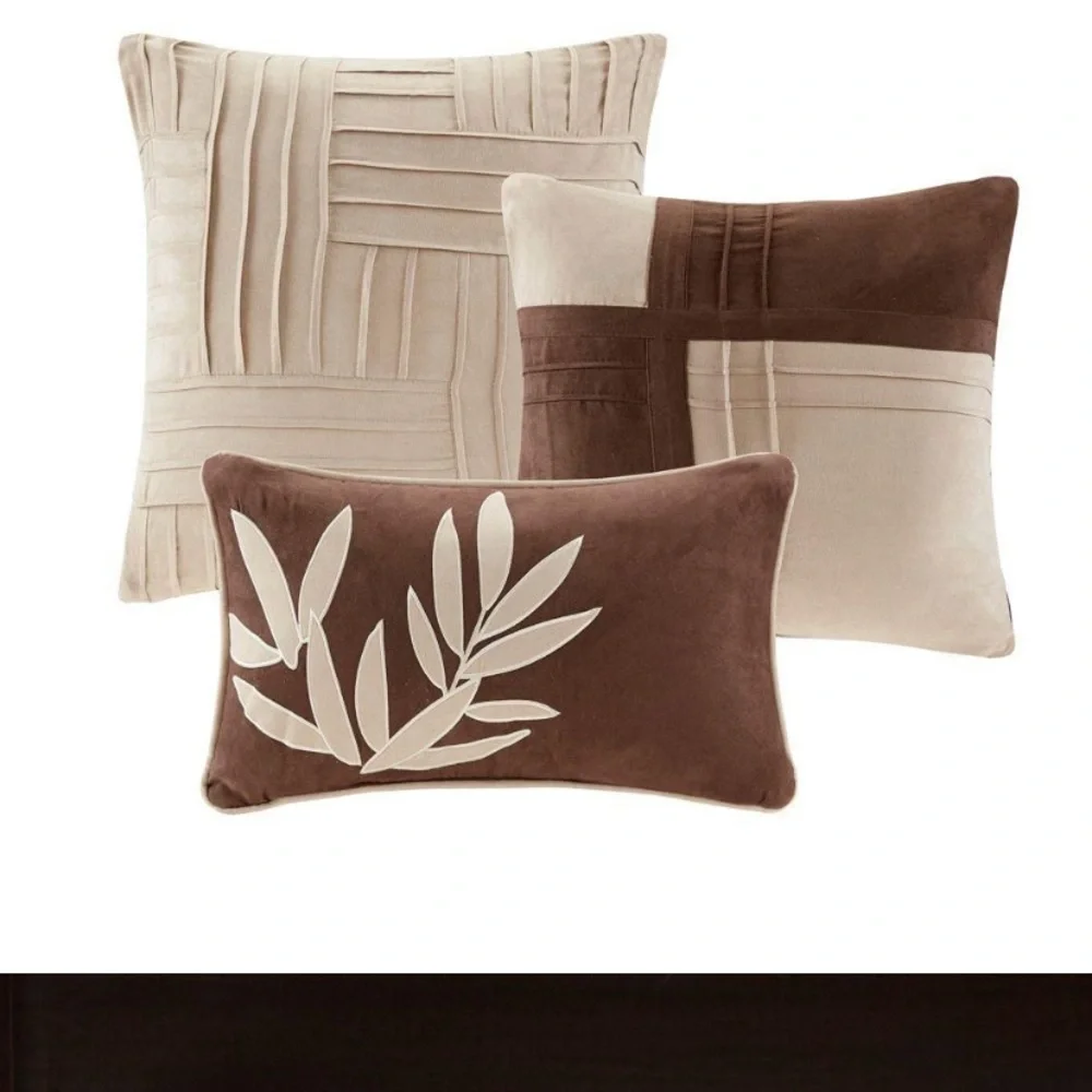 One day sale Madison Park Microsuede 7 pc set Queen Cream and Brown Bedding Set